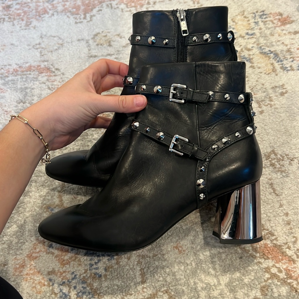 Ash Black Studded Leather Booties 10m